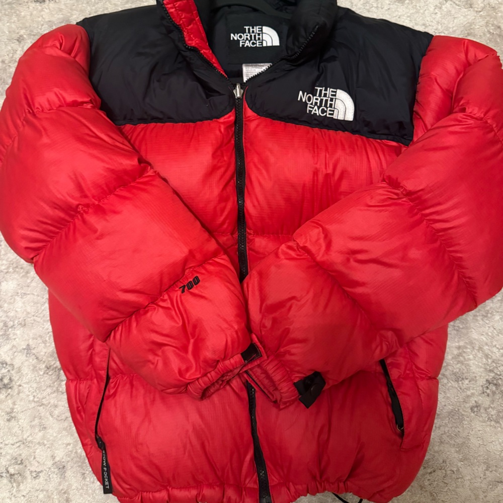 Northface Men Medium Black Red Puffer Jacket 700 Down Ski Jacket
